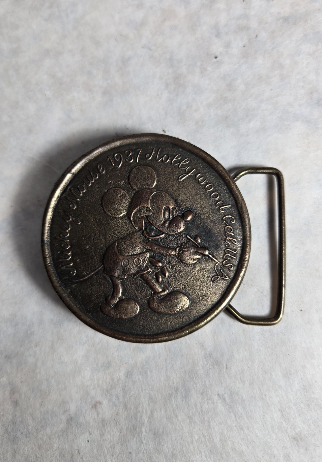 Vintage 1970's Brass Mickey Mouse Disney Belt Buckle Sun Rubber Co.