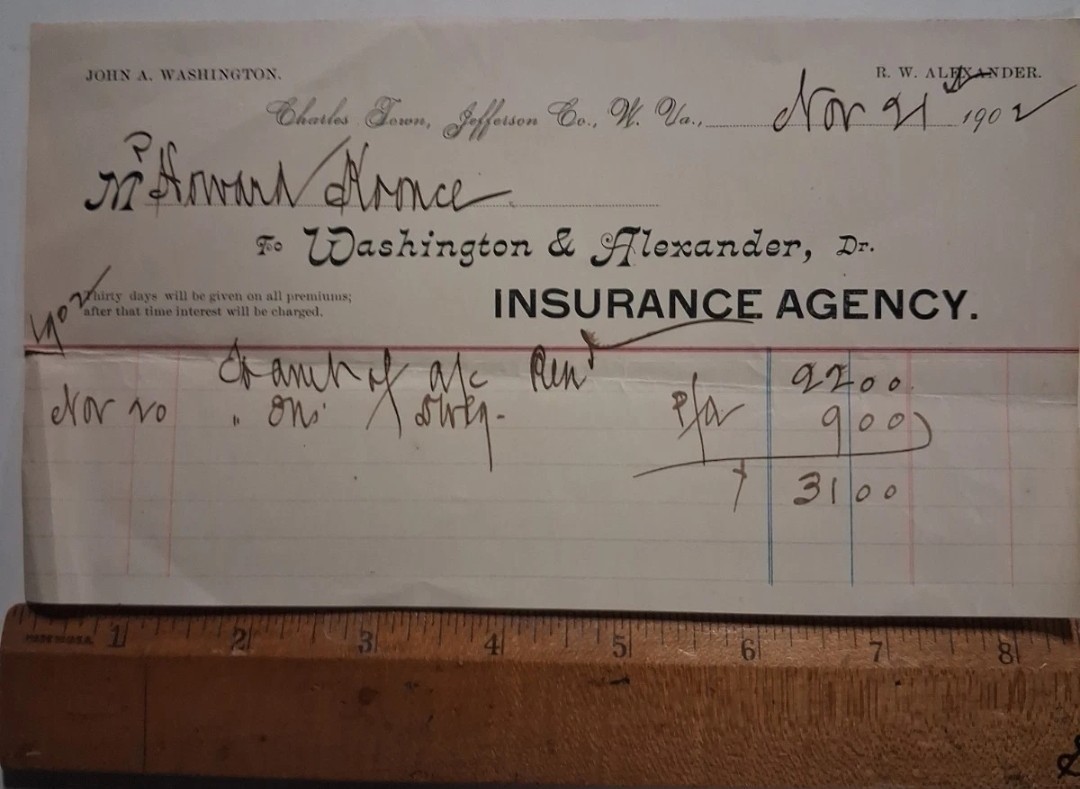 1902 Jefferson County West Virginia CHARLES TOWN John A. Washington INSURANCE
