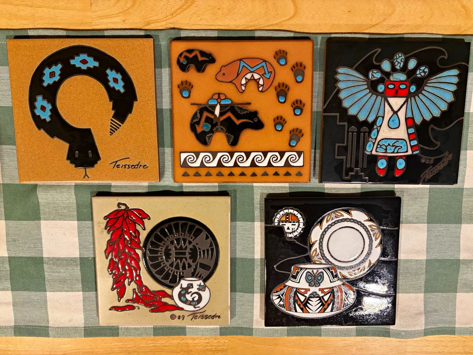 Vintage 1980s Cleo Teissedre Southwestern Tiles - Lot of 5