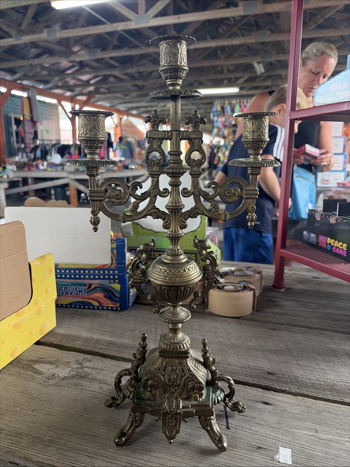 Antique Italian Baroque Style 3 Arms Brass 16.5 IN Candle Holder Candelabra