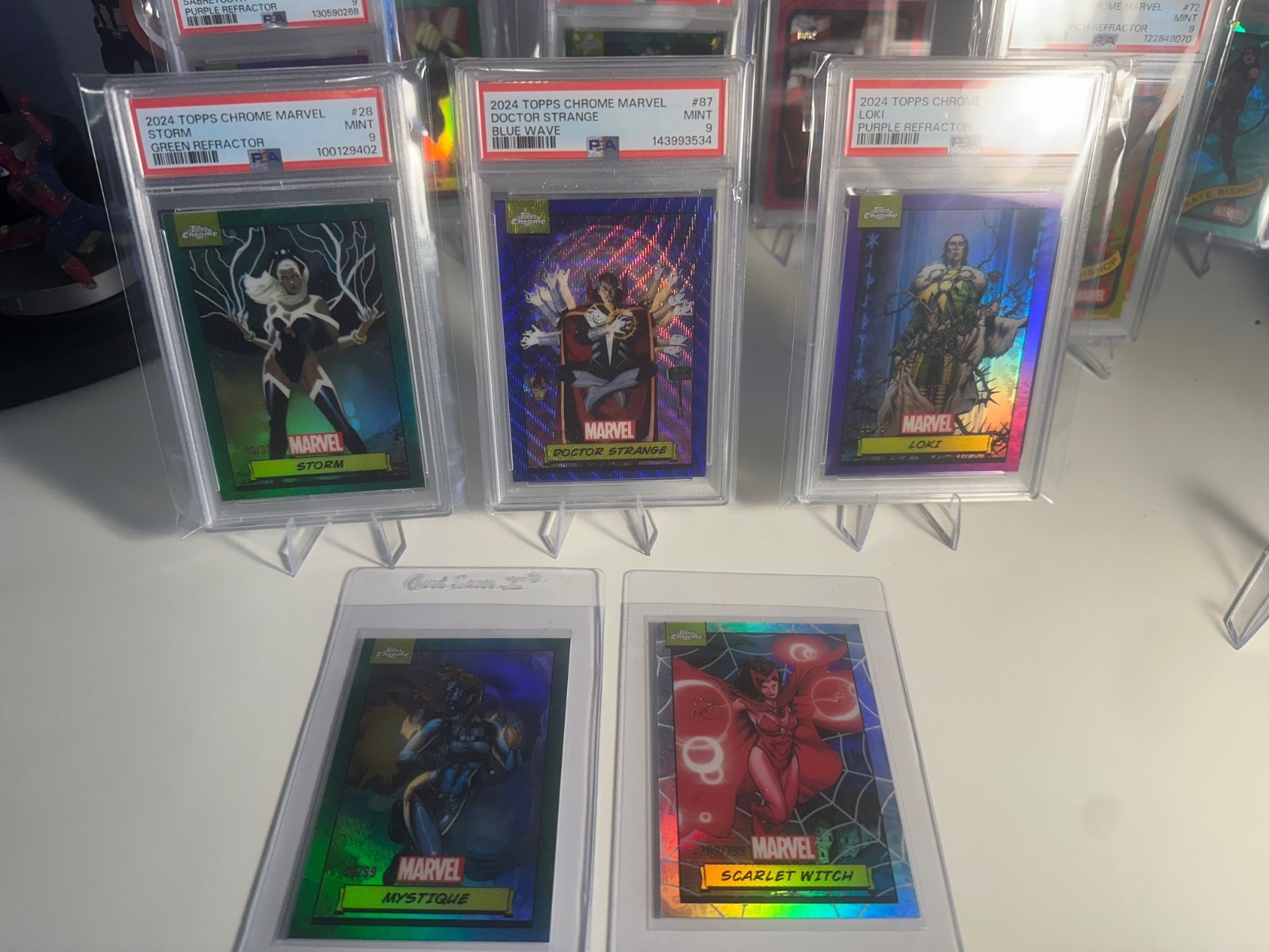 Lot of 2024 topps chrome marvel Loki /75, Storm /99, Doctor Strange /150 PSA 9