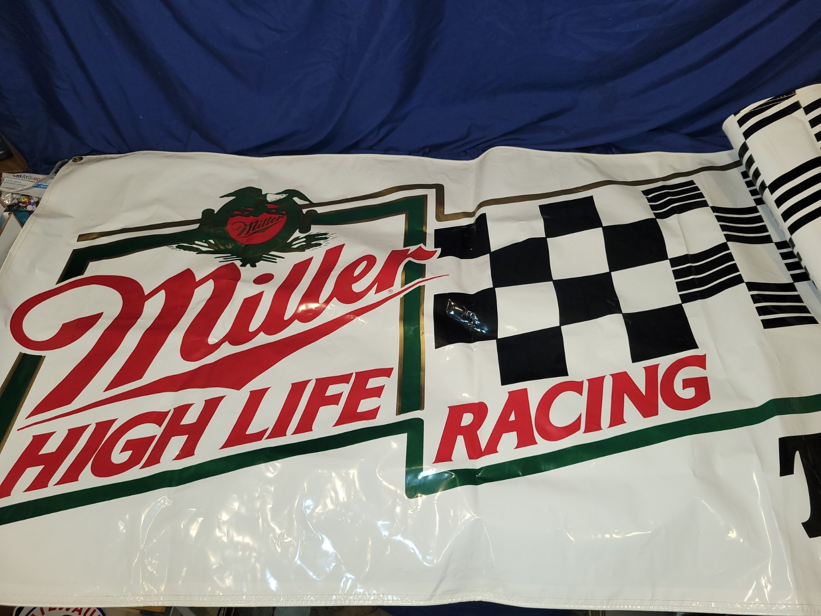 Miller High Life Beer Racing Banner Taste The High Life 9ft X 3ft 1980s Original
