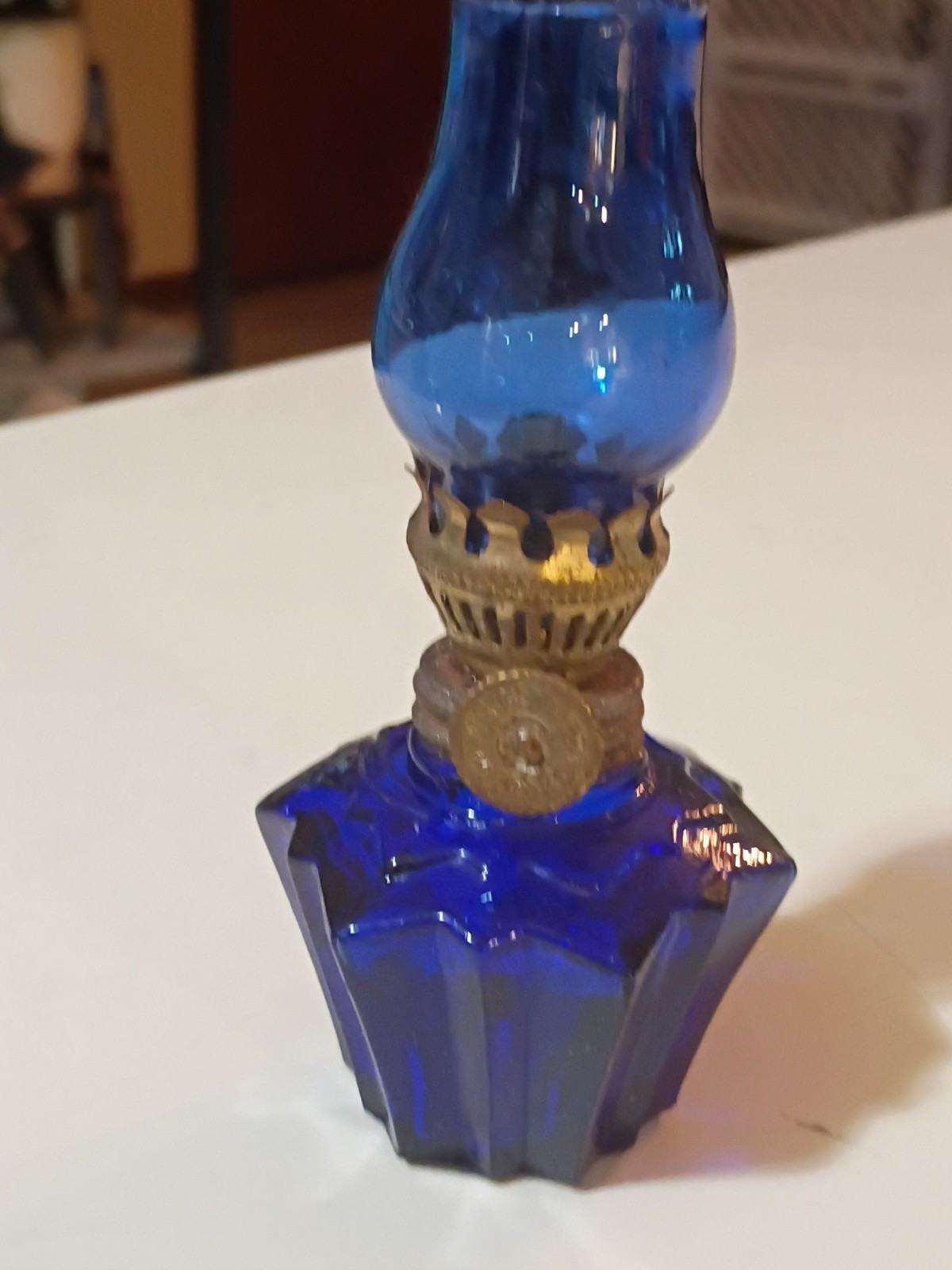 Vintage Cobalt Blue Glass Mini Oil Lamp Made In Hong Kong 4.5 Inches Tall Vintage Cobalt Blue Glass Mini Oil Lamp Made In Hong Kong 4.5 Inches Tall