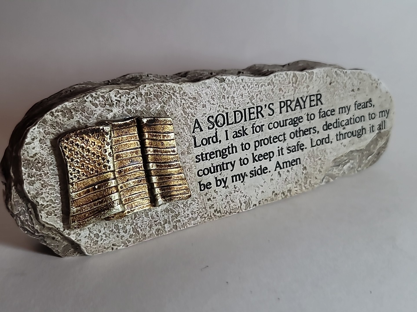 Military Gift A Soldier\'s Prayer Carved Resin Rock Flag Lord I ask for Courage Military Gift A Soldier\'s Prayer Carved Resin Rock Flag Lord I ask for Courage