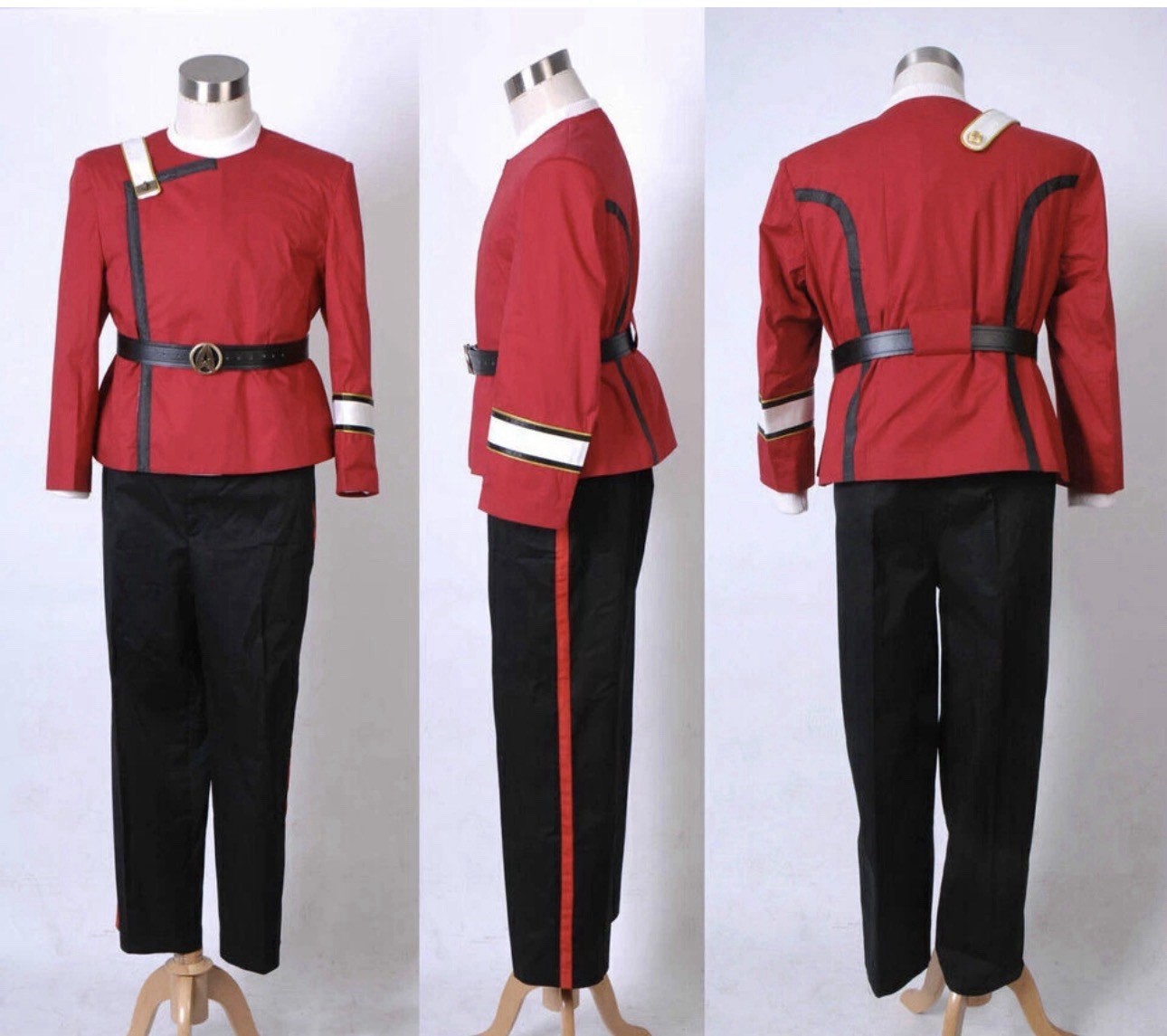 Star Trek Red Long Sleeve Uniform Costume w/ Insignia Belt & Black Pants