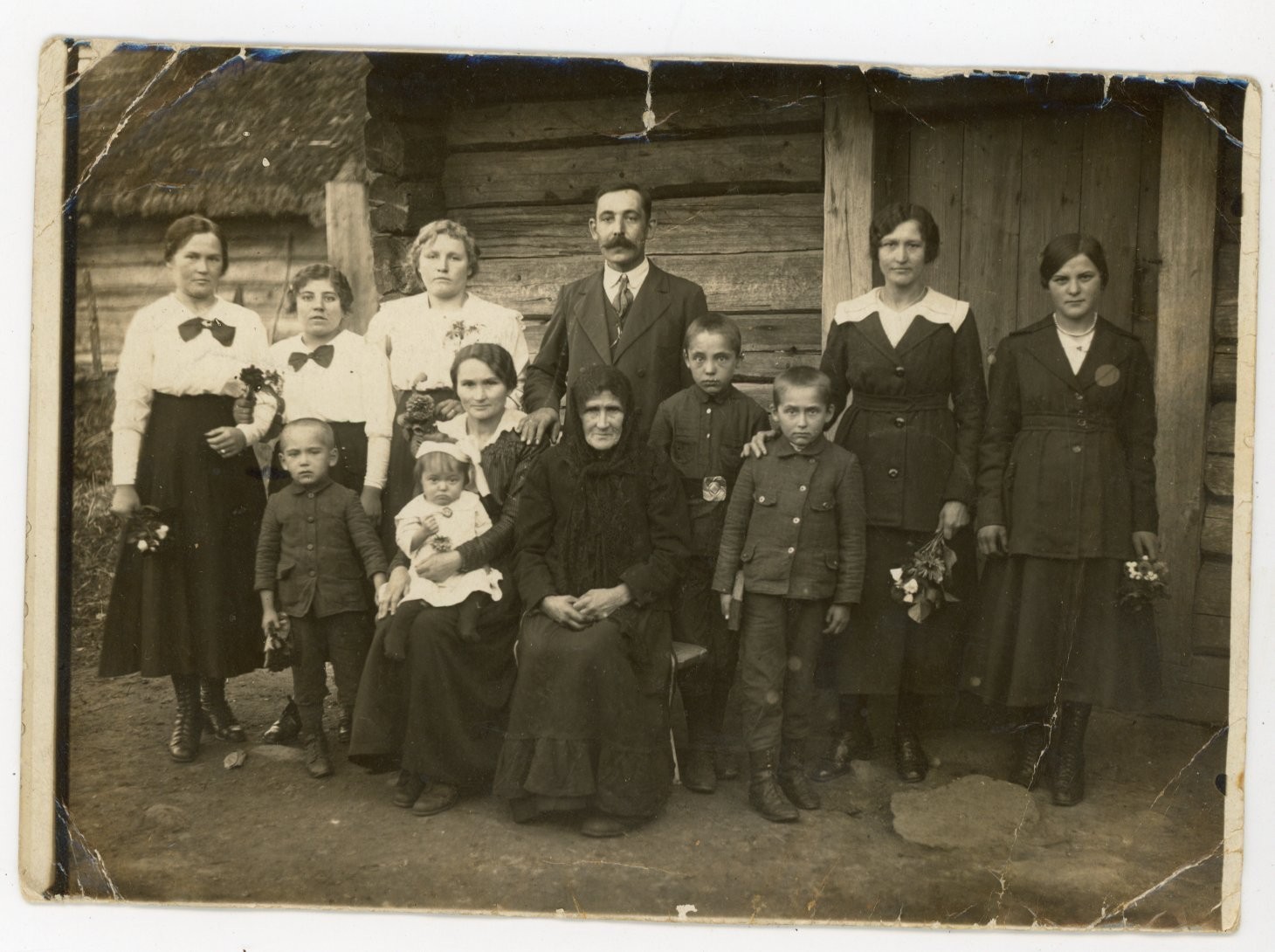 Antique Photo Eastern European Family Portrait c.1910s Funeral Rural Village Antique Photo Eastern European Family Portrait c.1910s Funeral Rural Village