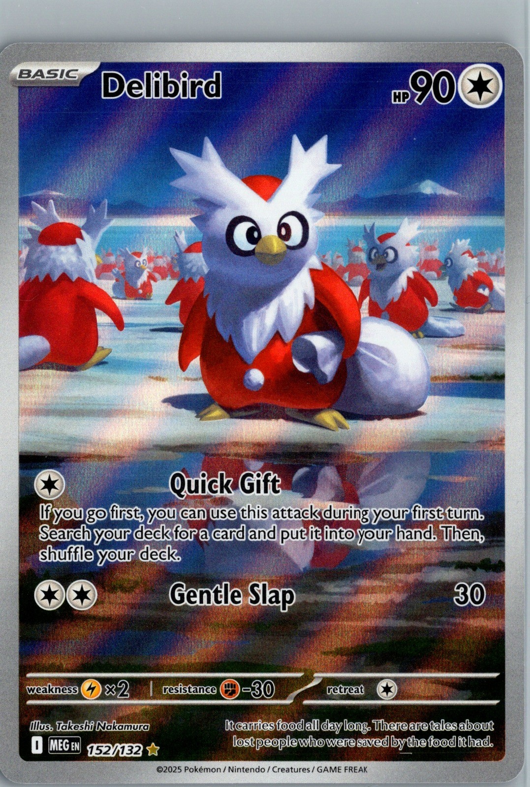 Delibird Holo Illustration Rare ME01: Mega Evolution 152/132 NM Delibird Holo Illustration Rare ME01: Mega Evolution 152/132 NM