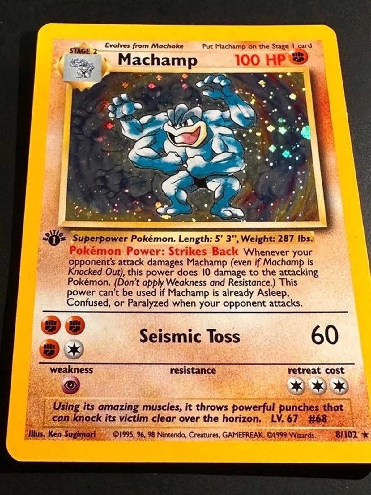 1999 Pokémon Machamp Holo 1st Edition 8/102 Base Set