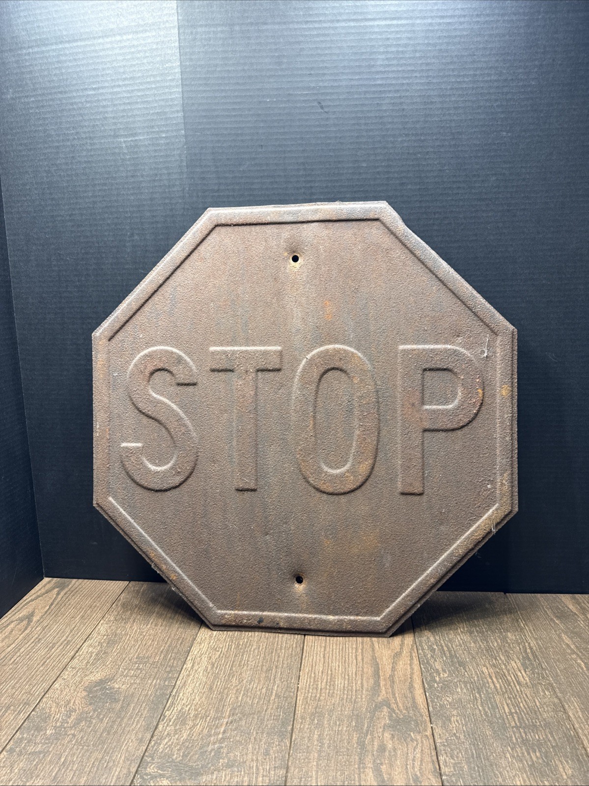 Vintage 1950s Metal Embossed Stop Sign 24” Rusted Man Cave Wall Art Vintage 1950s Metal Embossed Stop Sign 24” Rusted Man Cave Wall Art