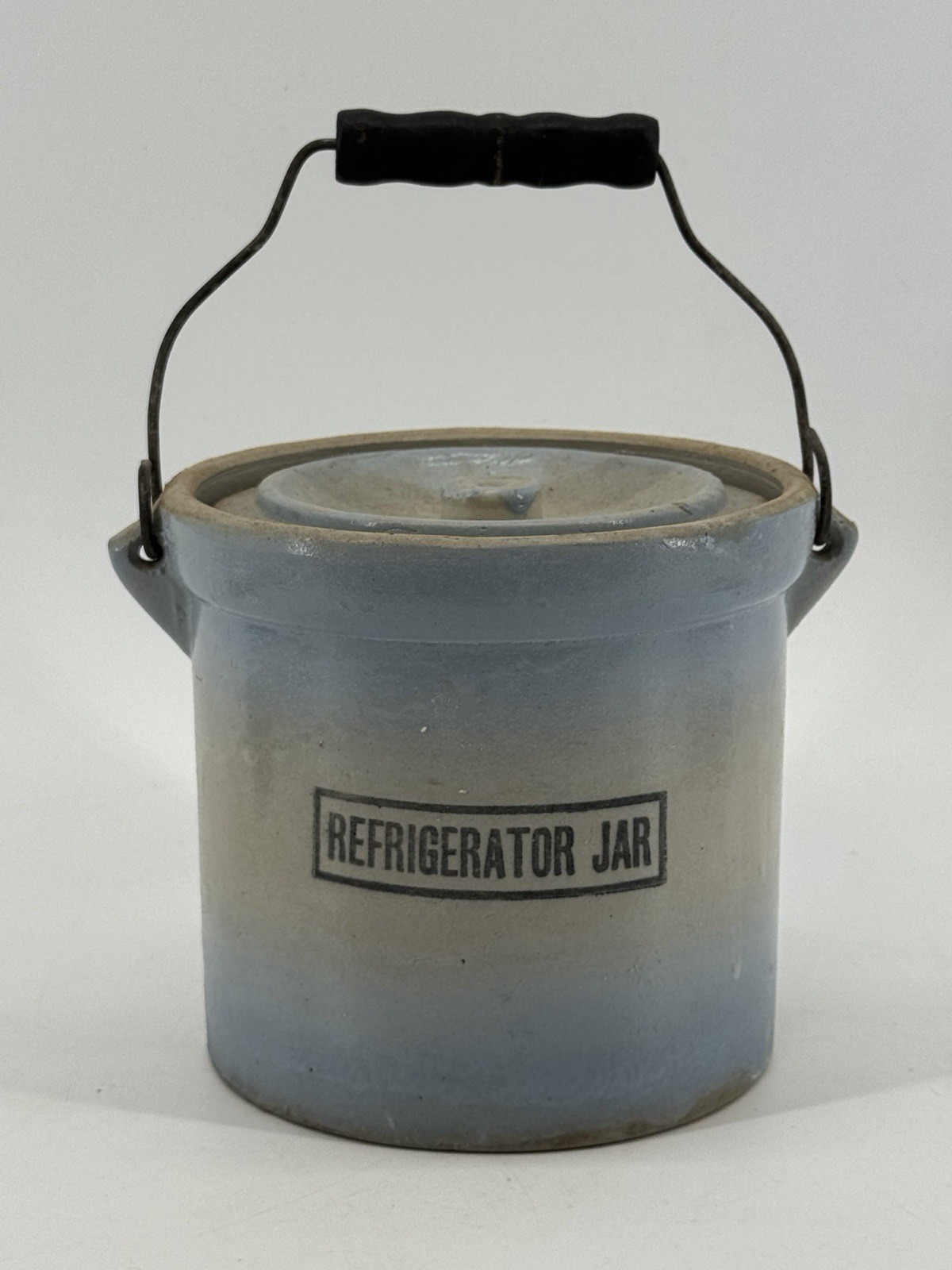 Antique, Refrigerator Jar with Lid & Bail Handle, Stoneware, Crock, Red Wing