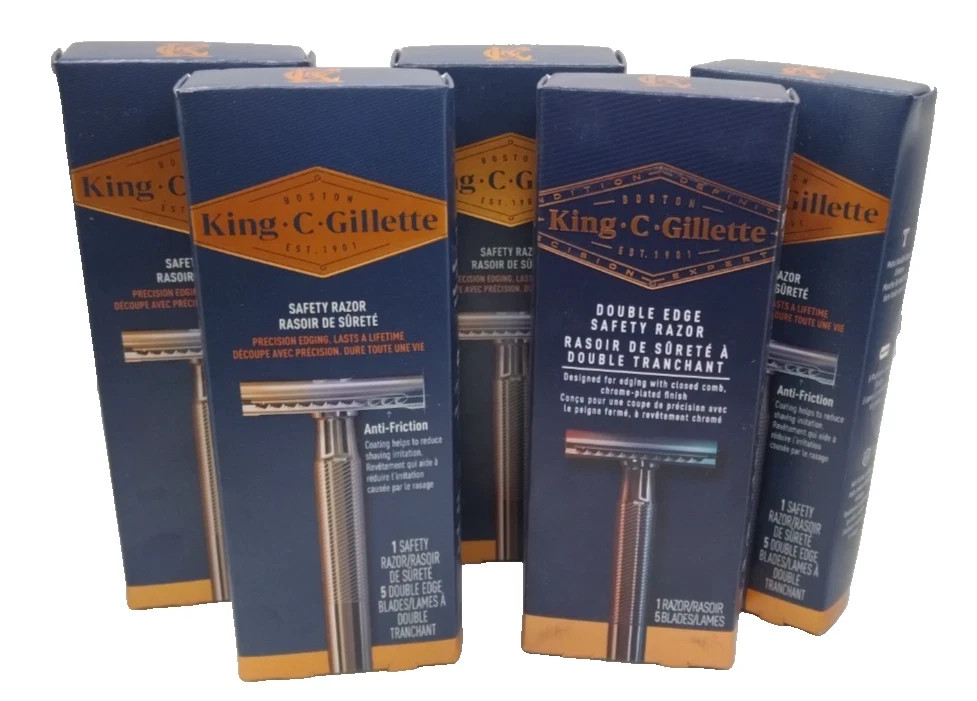 5X NEW King C Gillette Men's Double Edge Safety Razor + 5 Refill Blades 5X NEW King C Gillette Men's Double Edge Safety Razor + 5 Refill Blades
