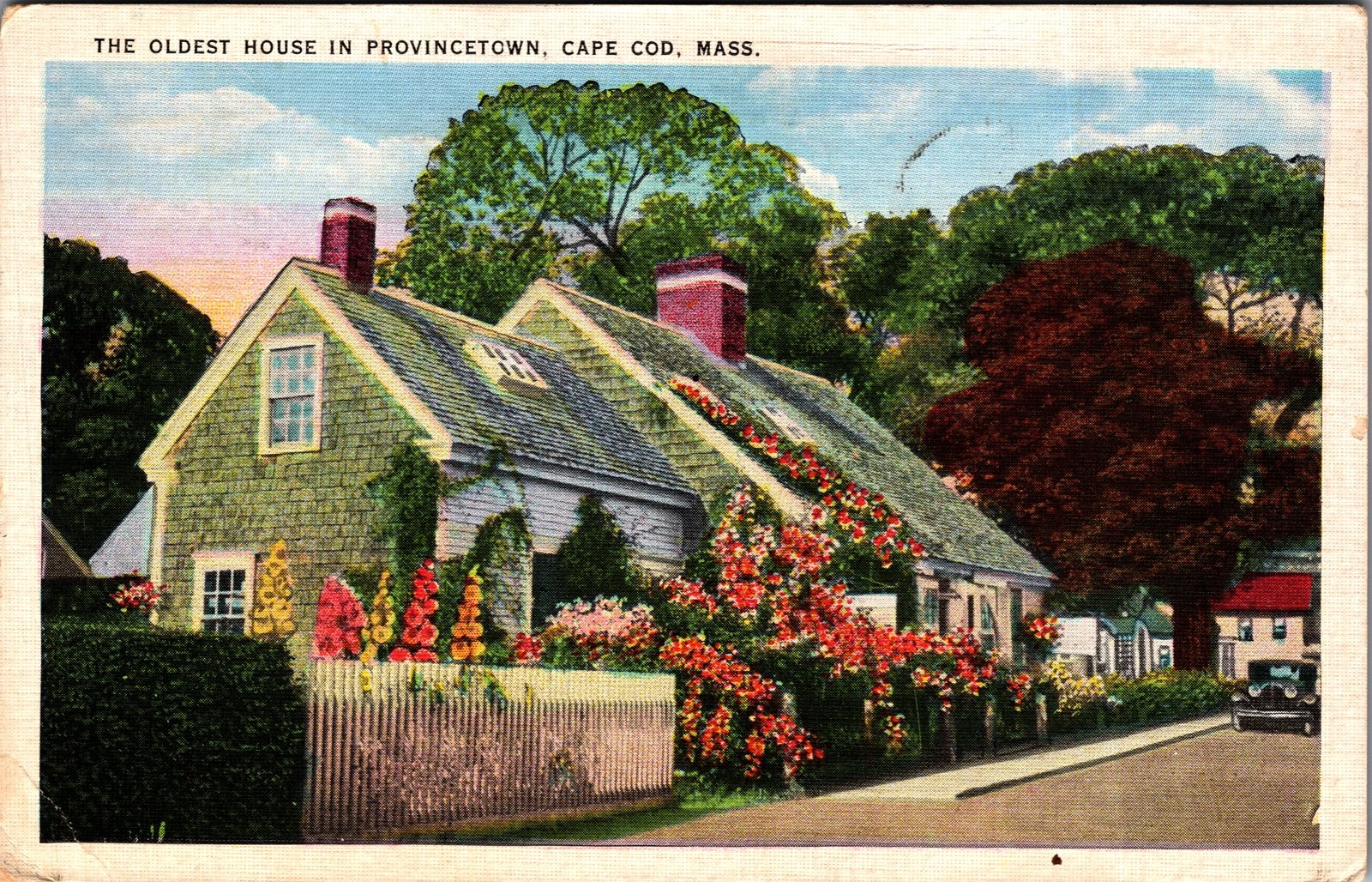1936 The Oldest House in Provincetown Cape Cod MA Linen Postcard