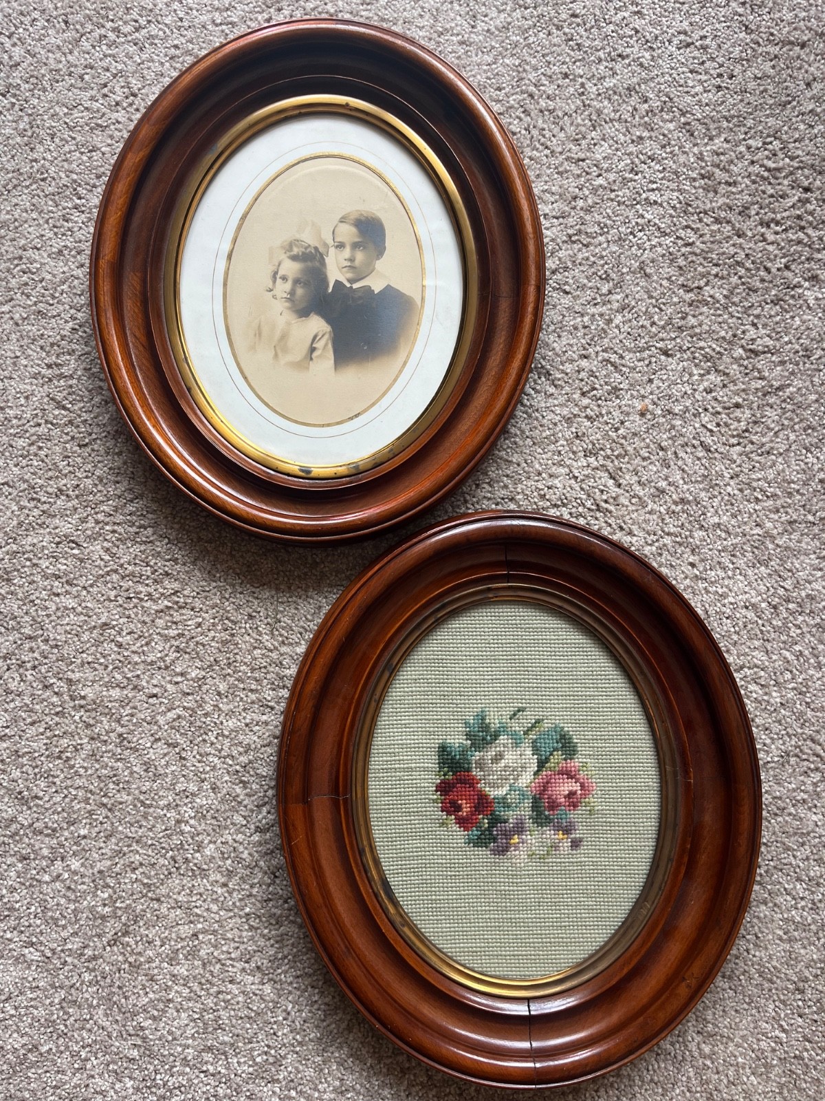 Antique Victorian Oval Deep Walnut Picture Frames - 