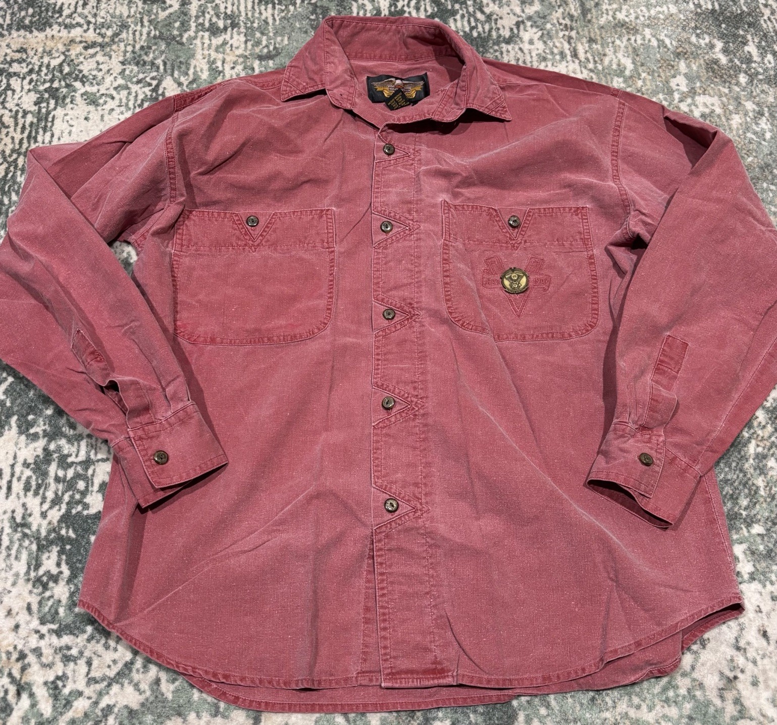 Vintage 90s Harley Davidson Evolution V-Twin Engine Button Up Shirt Men's M Rose Vintage 90s Harley Davidson Evolution V-Twin Engine Button Up Shirt Men's M Rose
