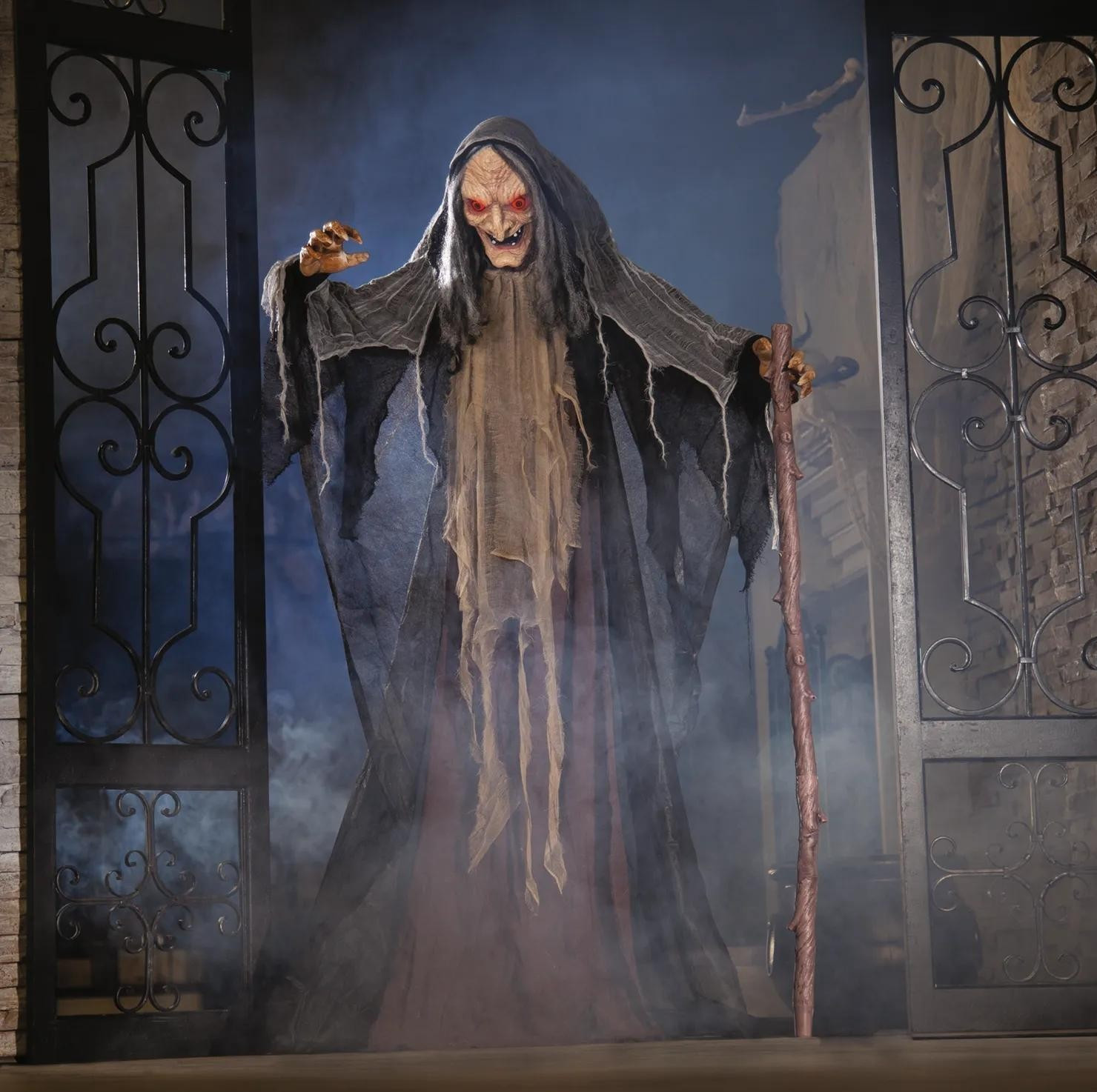 5 Ft Animated Witch Halloween Decoration, Life-Size Standing Spooky Prop