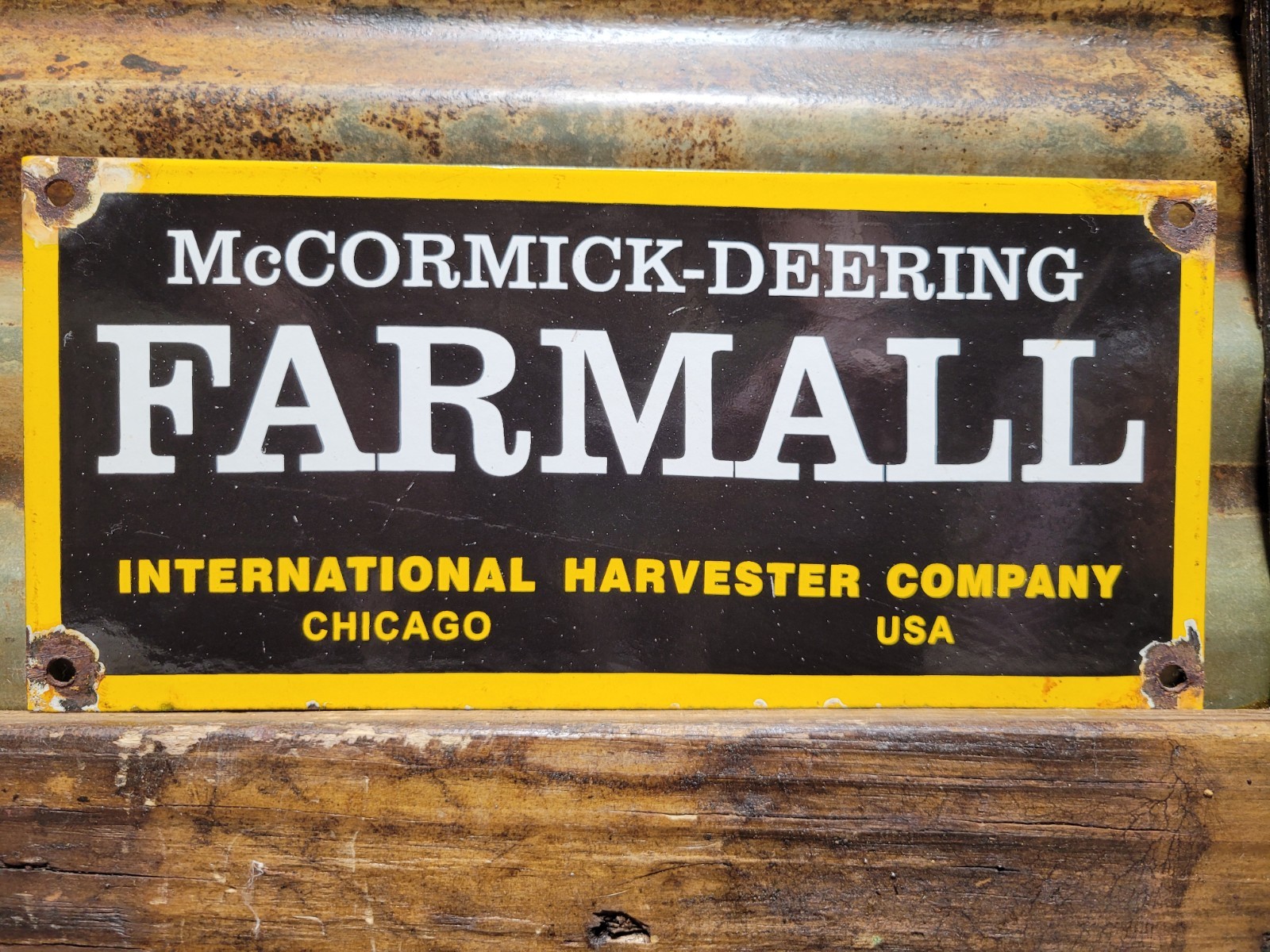 VINTAGE FARMALL PORCELAIN SIGN OLD MCCORMICK DEERING FARM TRACTOR HARVESTER 