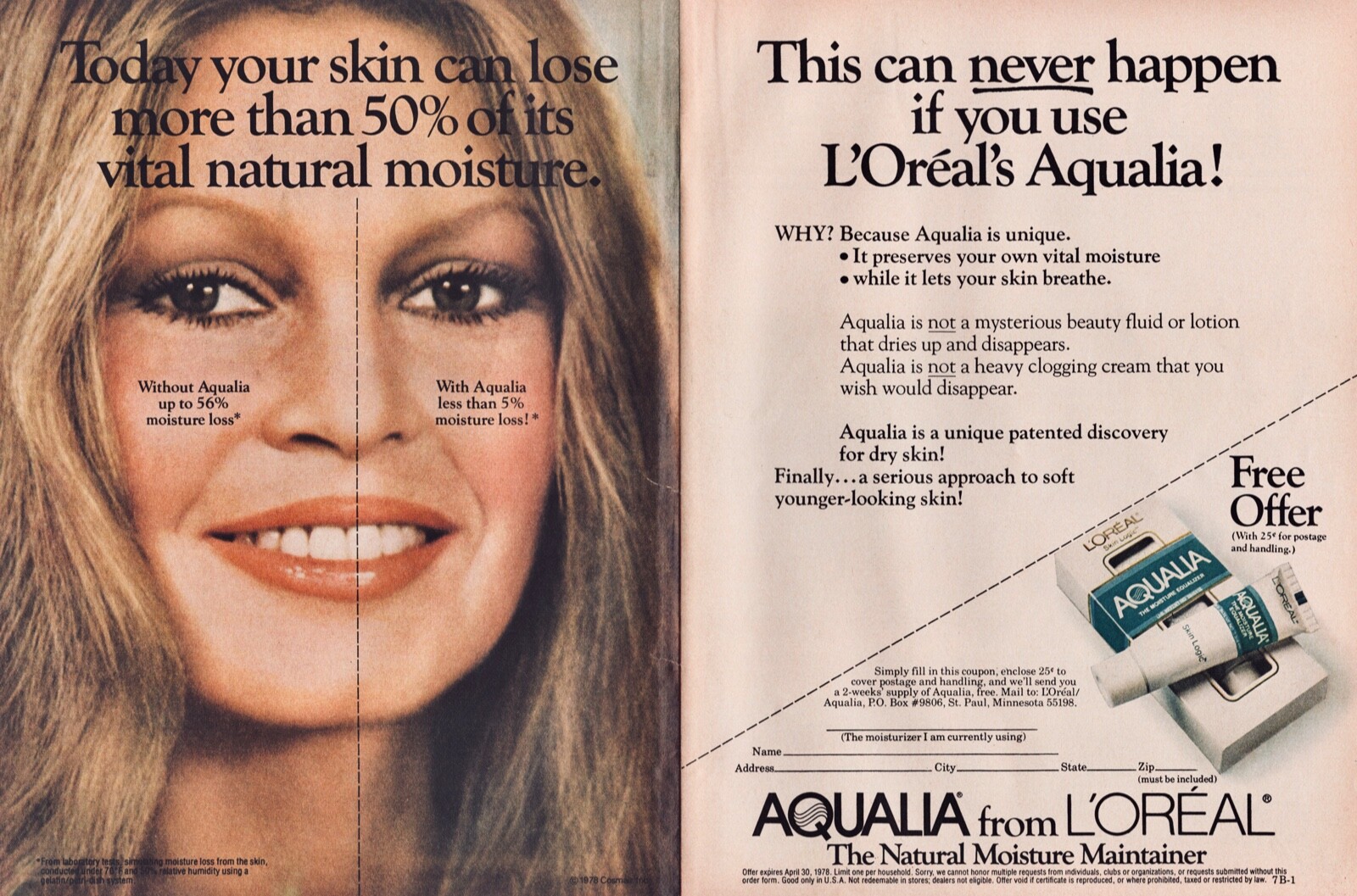 1977 BRIGETTE BARDOT ~ L'OREAL Cosmetics Aqualia 2 Page vintage MAGAZINE AD 1977 BRIGETTE BARDOT ~ L'OREAL Cosmetics Aqualia 2 Page vintage MAGAZINE AD