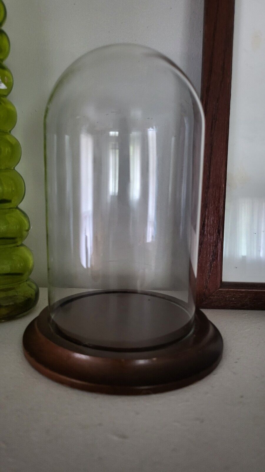 Vintage Bards Bell Jar/Cloche with wooden base. Made in Taiwan