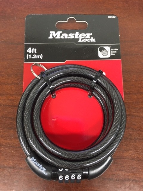 Master Lock Bike Lock Cable with Combination Black, 8143D 4 Ft. (1.2 m) New Master Lock Bike Lock Cable with Combination Black, 8143D 4 Ft. (1.2 m) New