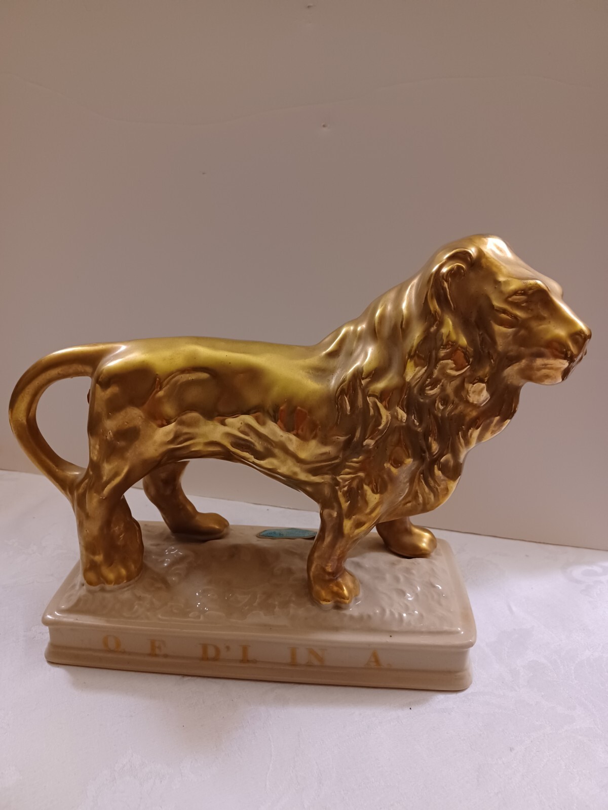 Vintage BARSOTTINI  GOLD LION Statue Figurine 1970 Limited Edition Wine Decanter