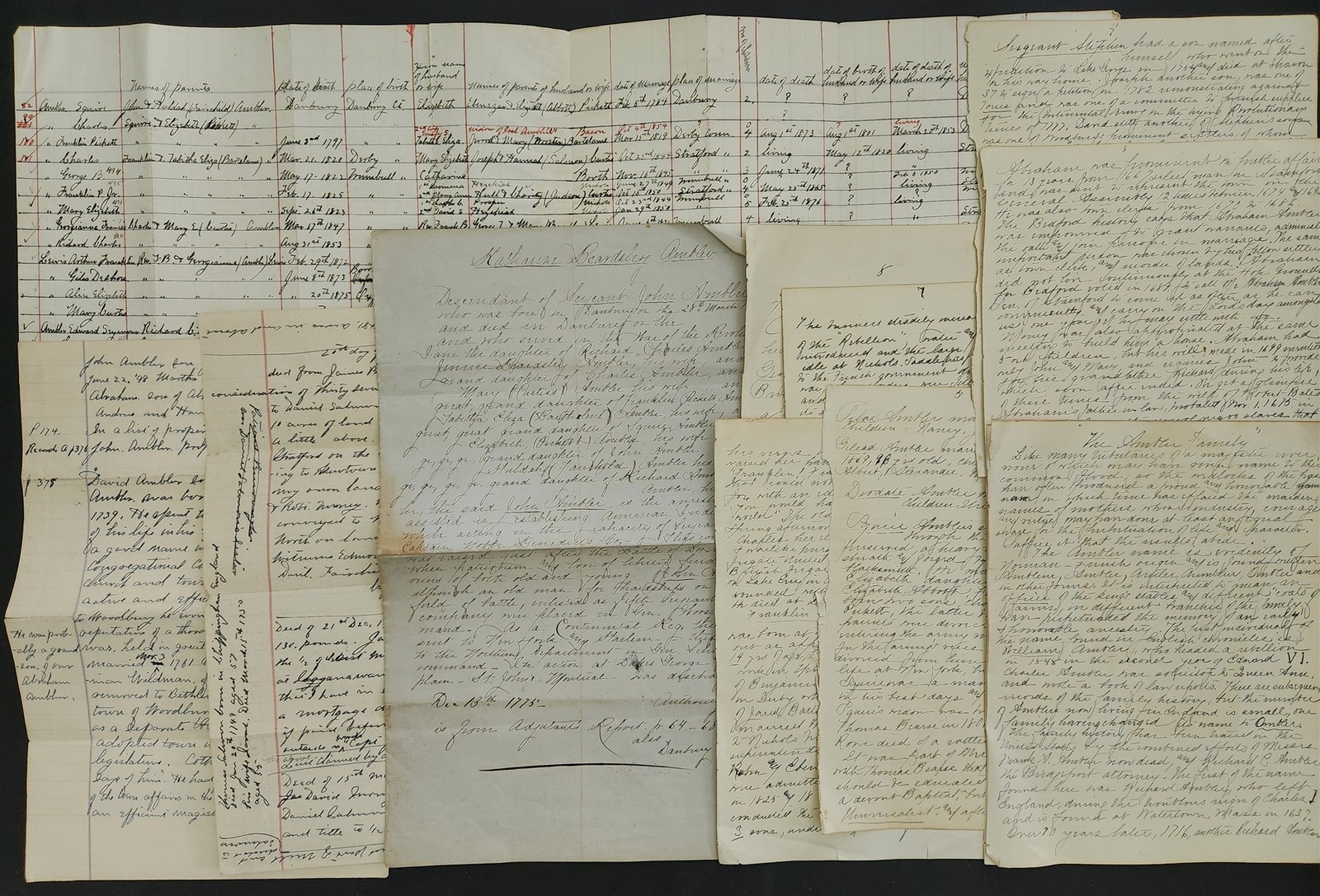 antique BEARDSLEY AMBLER FAMILY research GENEALOGY military war more handwritten