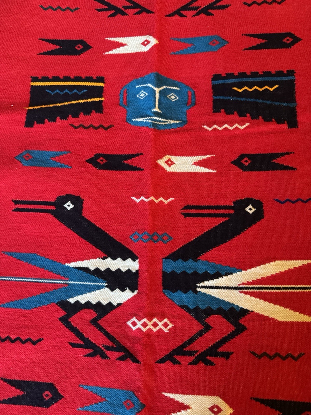 Vintage Handmade Native American US Red Tapestry Textile Bird Motif 47x24 Vintage Handmade Native American US Red Tapestry Textile Bird Motif 47x24