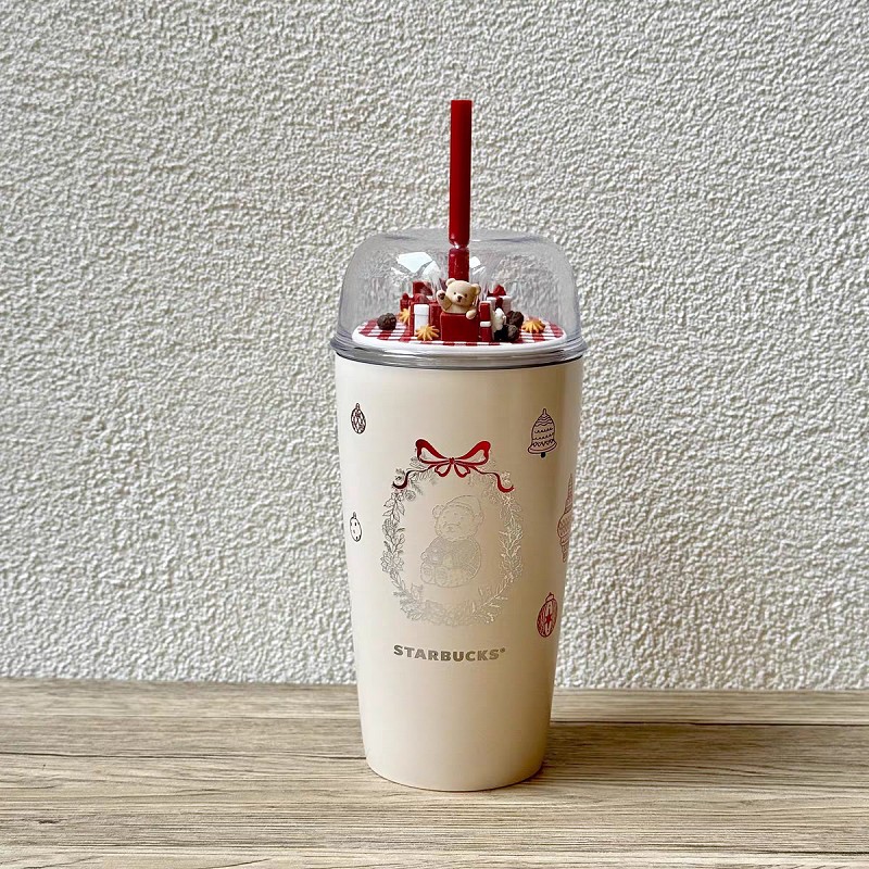 NEW Starbucks 2025 China Christmas Gift Cute Bear 19oz SS Straw Tumbler WaterCup