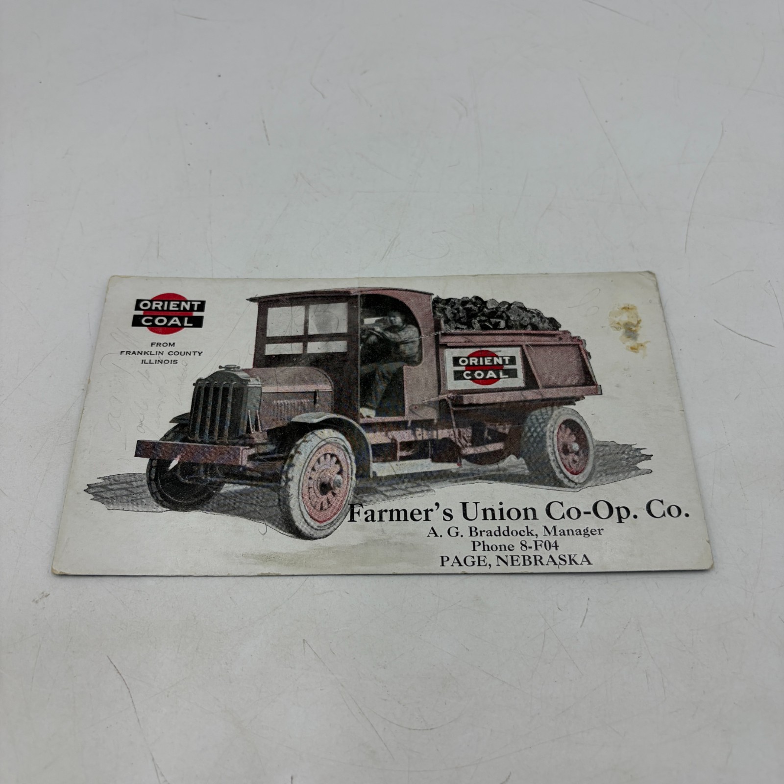Vintage Orient Coal Truck Ink Blotter Farmers Union Co-Op Page Nebraska Card
