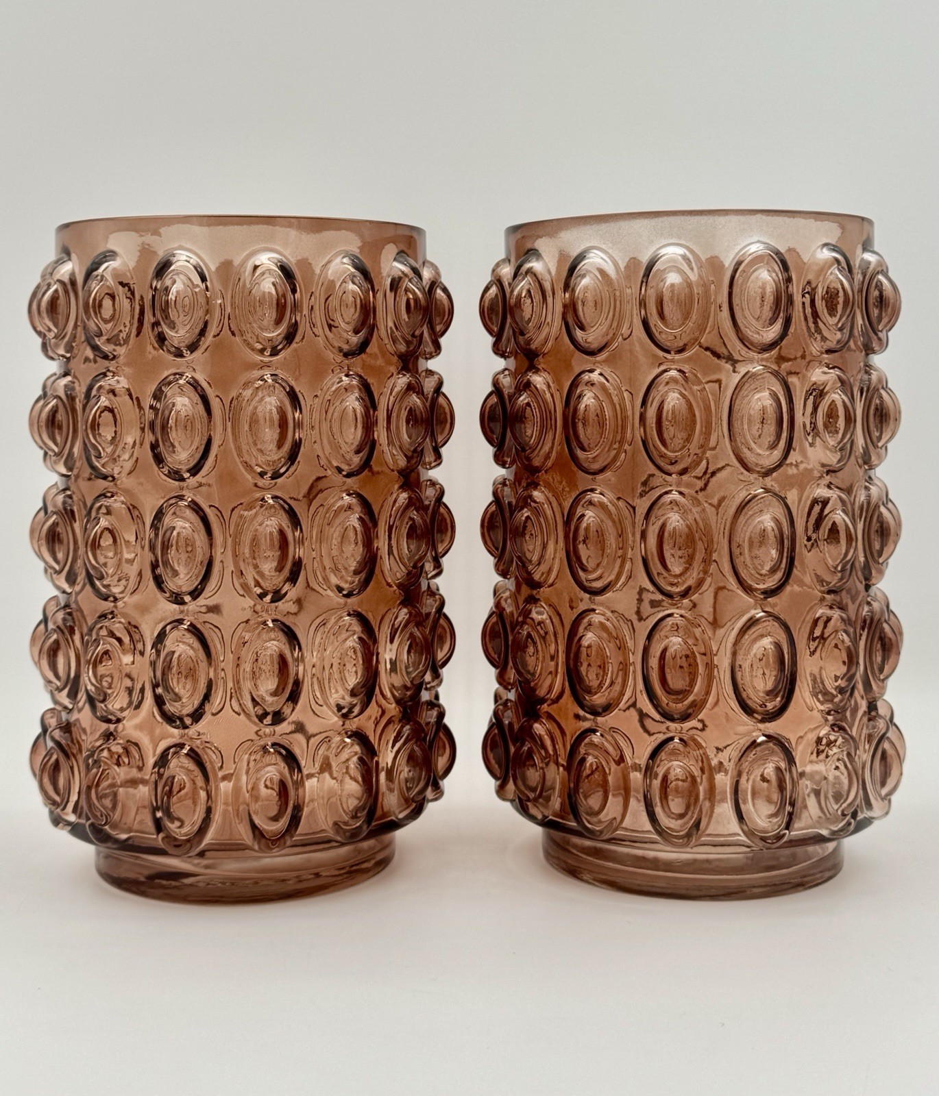 Two Old Vintage Amber Bubble Glass Vase