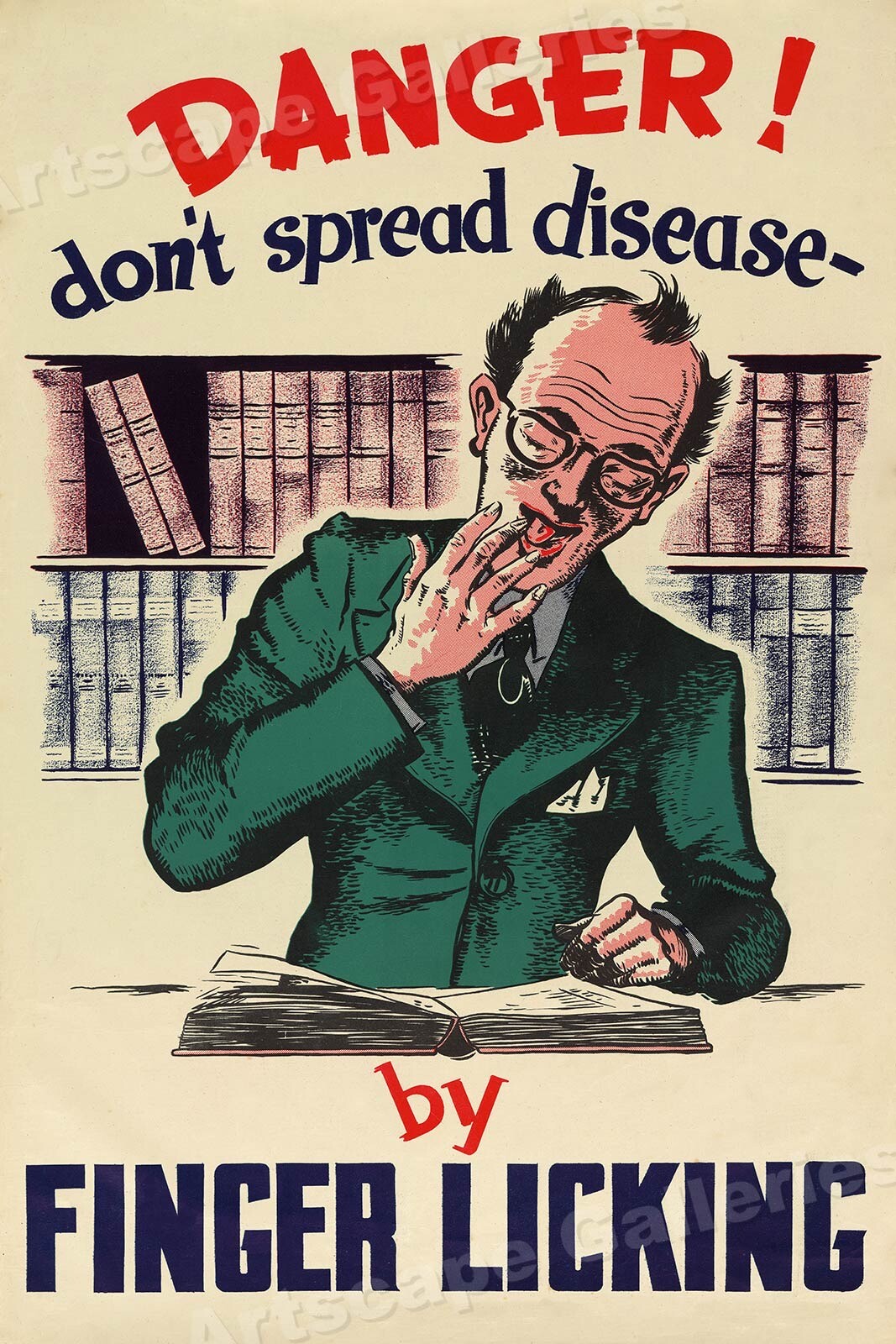 Unusual 1950s Vintage Health Poster - Disease Spreads by Finger Licking 16x24