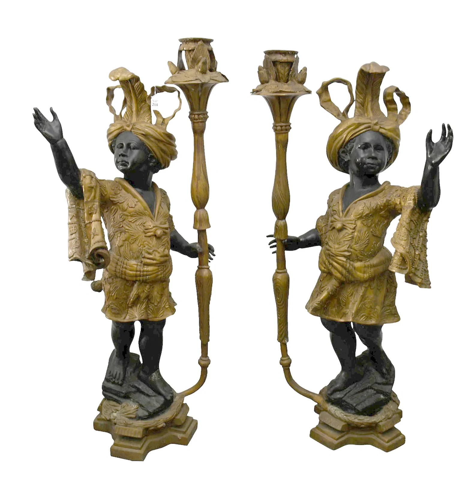 57 Inches Bronze Tall Pair Vintage Black Baroque Blackamoor Statues 57 Inches Bronze Tall Pair Vintage Black Baroque Blackamoor Statues