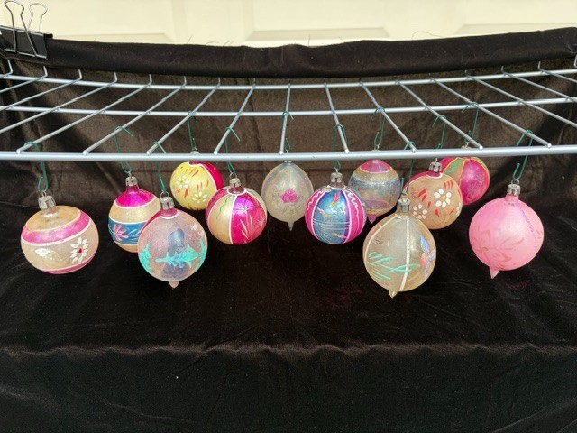12 Antique Fantasia Hand Painted Polish Mercury Glass Ornaments 1920's - 1950's
