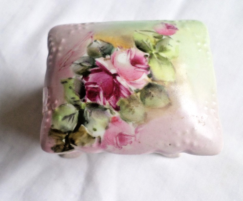 Vintage Trinket Box ROSES Hand Painted 2 1/8 x 1 3/4 Austria