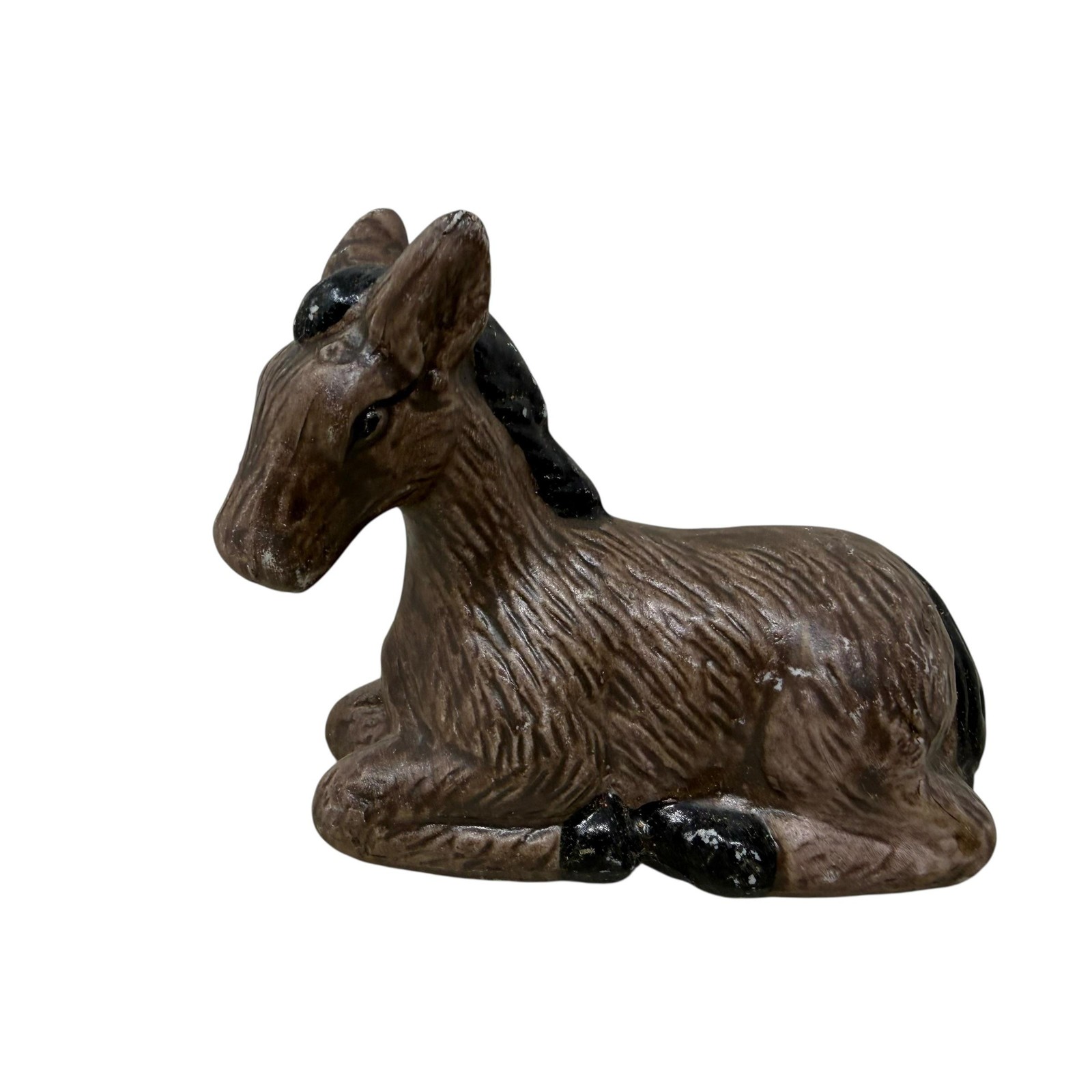 VTG Brown Porcelain Donkey Figurine Small Lying Collectible Animal Decor