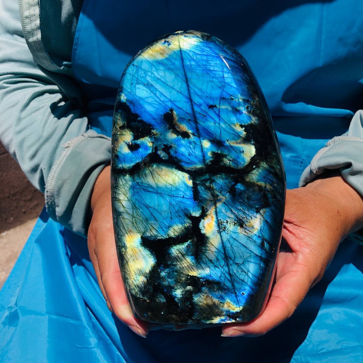 4.42LB Natural Labradorite Blue Quartz Crystal Polished Healing Sample 6428