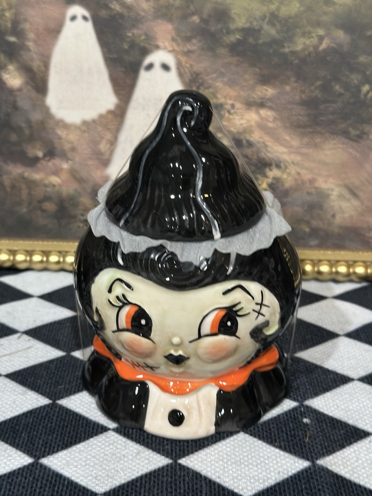 Johanna Parker Halloween 2026  Frankenstein’s Bride Lidded Jar Canister 5” NEW