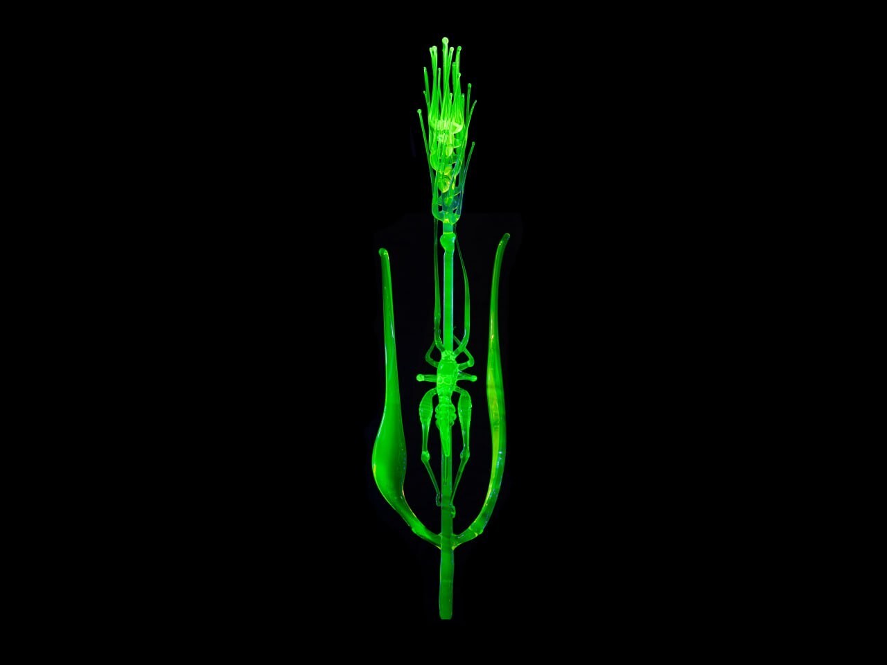 Handcrafted Uranium Glass Wheat & Grasshopper – UV Vaseline Glass Reactive