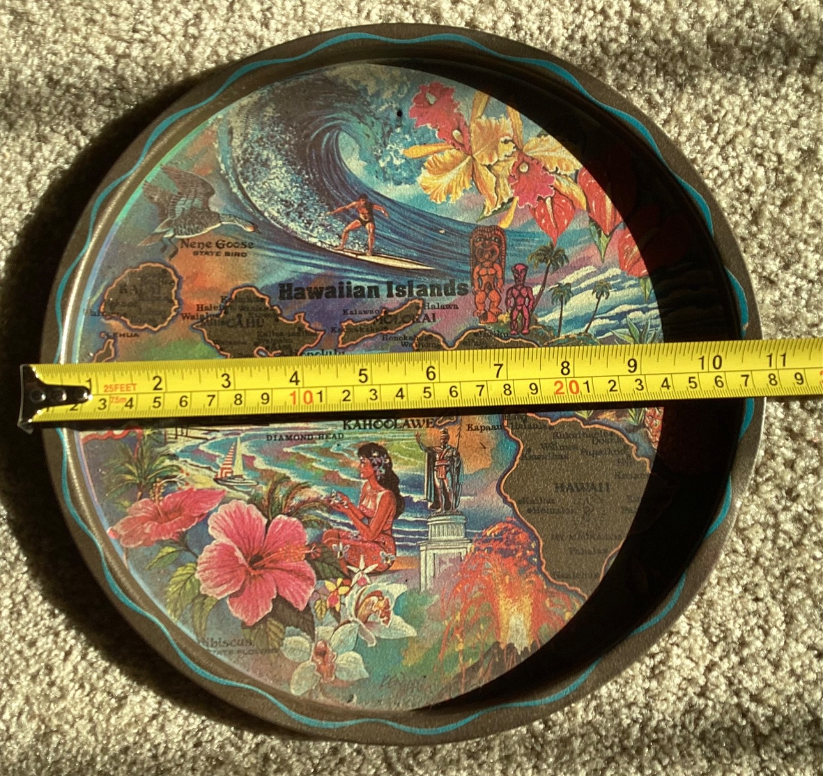 Vintage 1960s Hawaiian Islands Metal Plate Tray Souvenir 11” Ken Haag