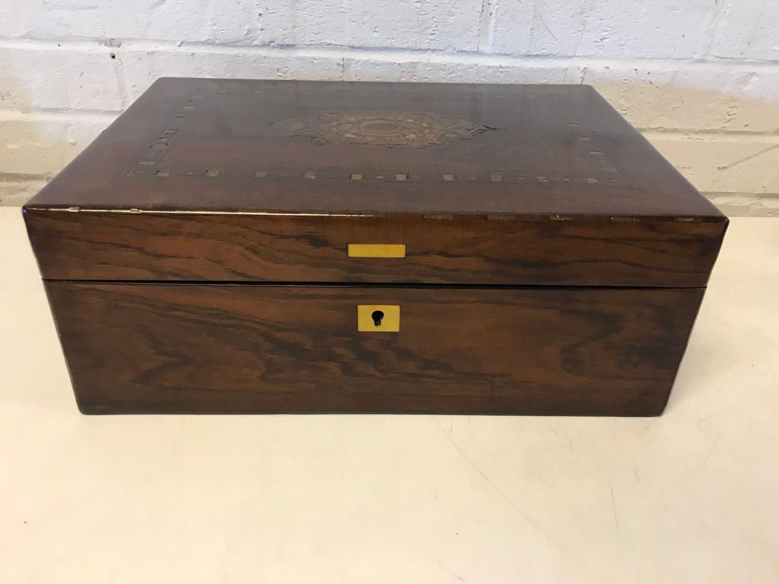 Antique 19thC Victorian Rosewood Writing Slope Lap Desk Tunbridge Inlay Box Felt Antique 19thC Victorian Rosewood Writing Slope Lap Desk Tunbridge Inlay Box Felt