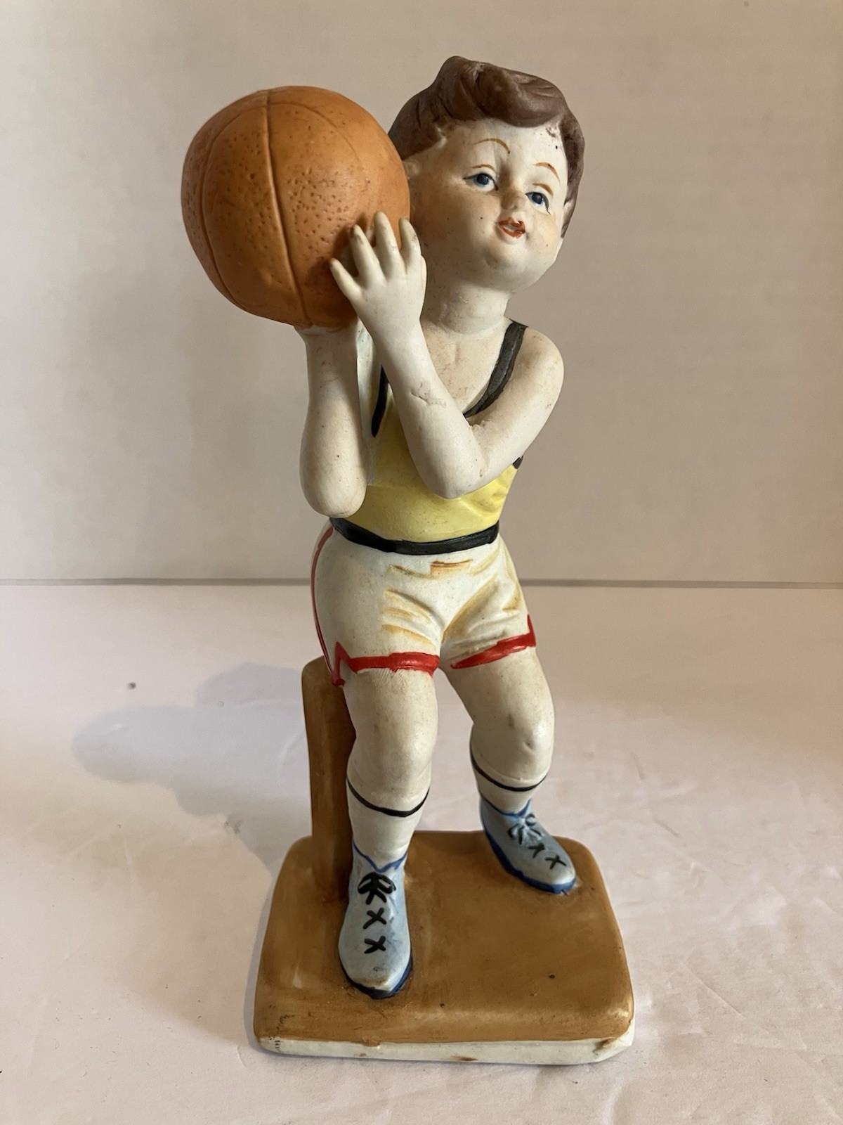 Vintage Ceramic Basketball Boy Shooting Playing Sport Figure 6 in Hand Painted Vintage Ceramic Basketball Boy Shooting Playing Sport Figure 6 in Hand Painted