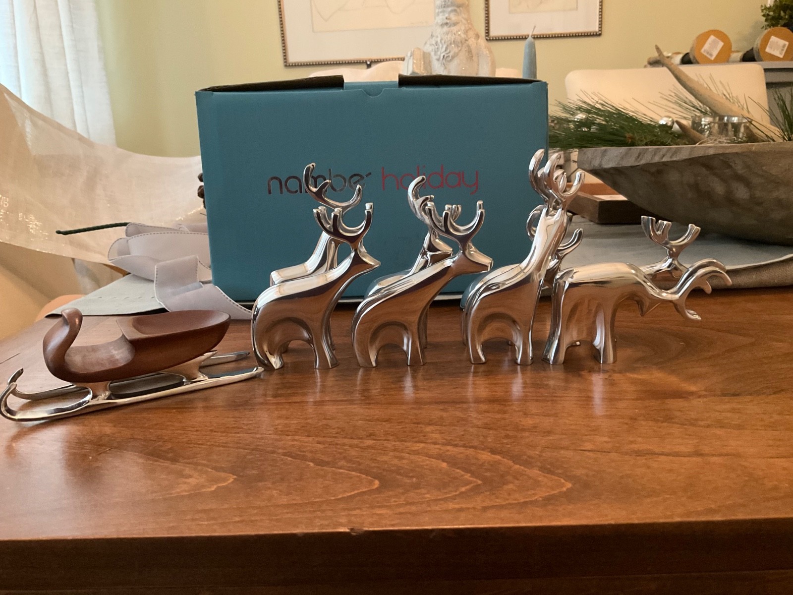 Nambe Holiday Collection 9-piece mini Reindeer Figurine Set-NIB Nambe Holiday Collection 9-piece mini Reindeer Figurine Set-NIB