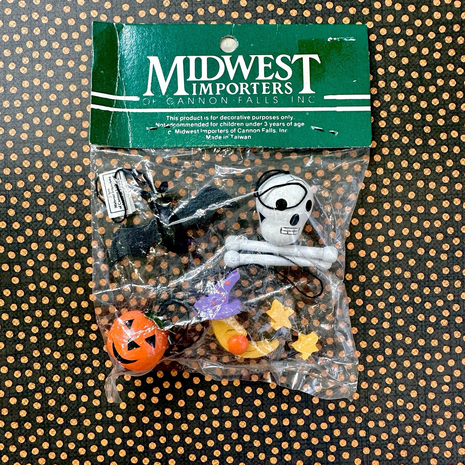 4x RARE Midwest Importers Cannon Falls Mini Halloween Wooden Tree Ornaments Set