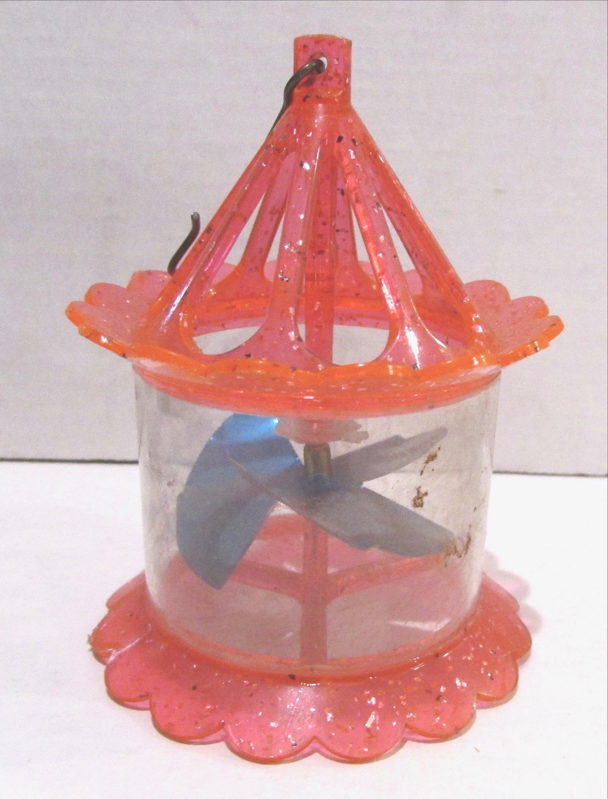 Vtg Hard Plastic Twinkler Spinner Birdcage Tin FAn Christmas Ornament MCM Pink B Vtg Hard Plastic Twinkler Spinner Birdcage Tin FAn Christmas Ornament MCM Pink B