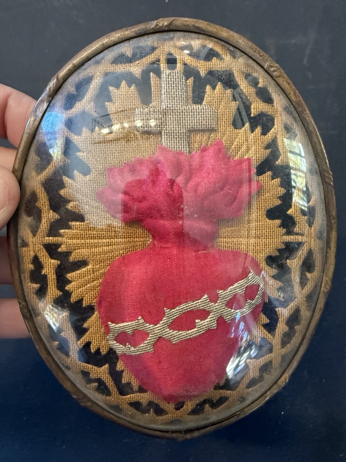 Vintage Limoges France Sacred Heart Jesus Religious Oval Wall Plaque