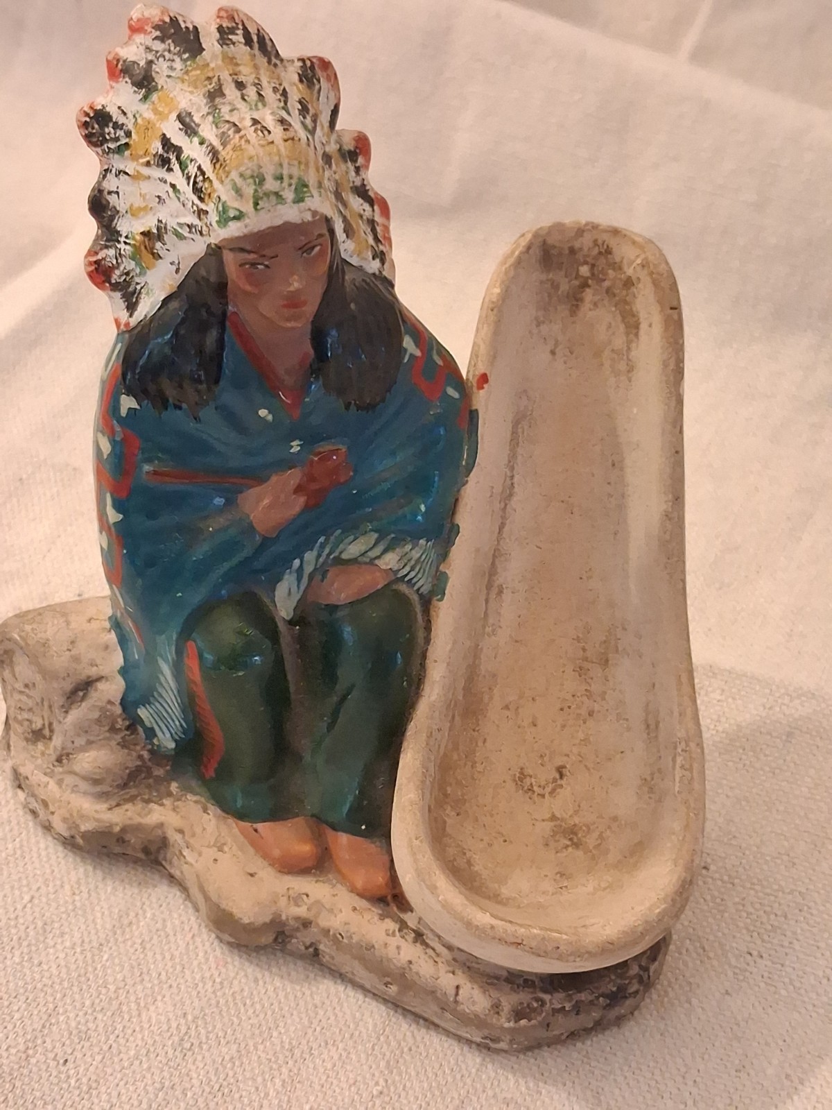 Vintage Hand Painted Ceramic Native American   Pipe Holder
