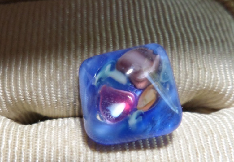 Vintage Antique Glass Paperweight Diminutive Square Button COLORFUL 4-Way Shank