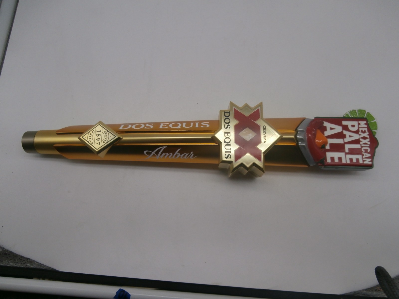 Rare Dos Equis Beer Tap Gold Handle Amber, MEXXICAN PALE ALE Topper- 717