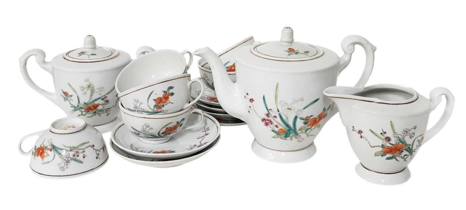 VTG 1950s Chinese Jingdezhen Porcelain Tea Set for 6 - 17 Pieces VTG 1950s Chinese Jingdezhen Porcelain Tea Set for 6 - 17 Pieces
