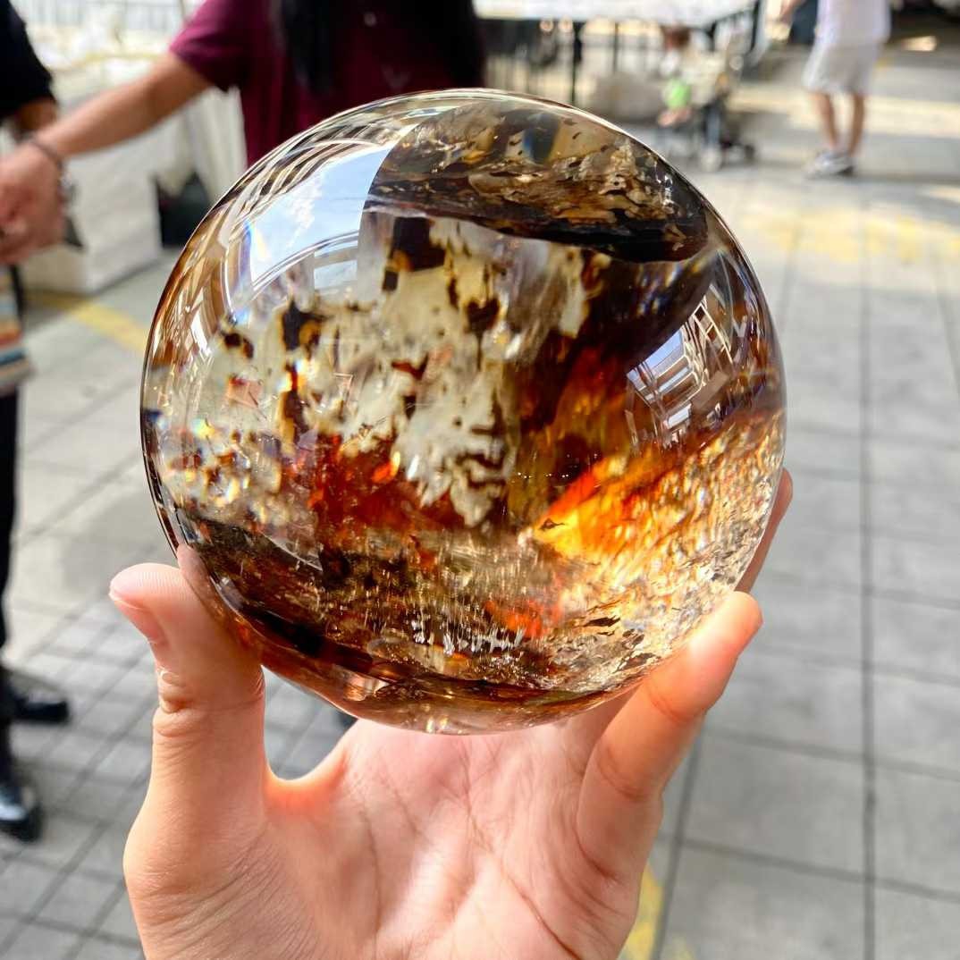 3.55LB Natural Smoky Citrine Quartz Sphere Energy Crystal Ball Reiki Decor