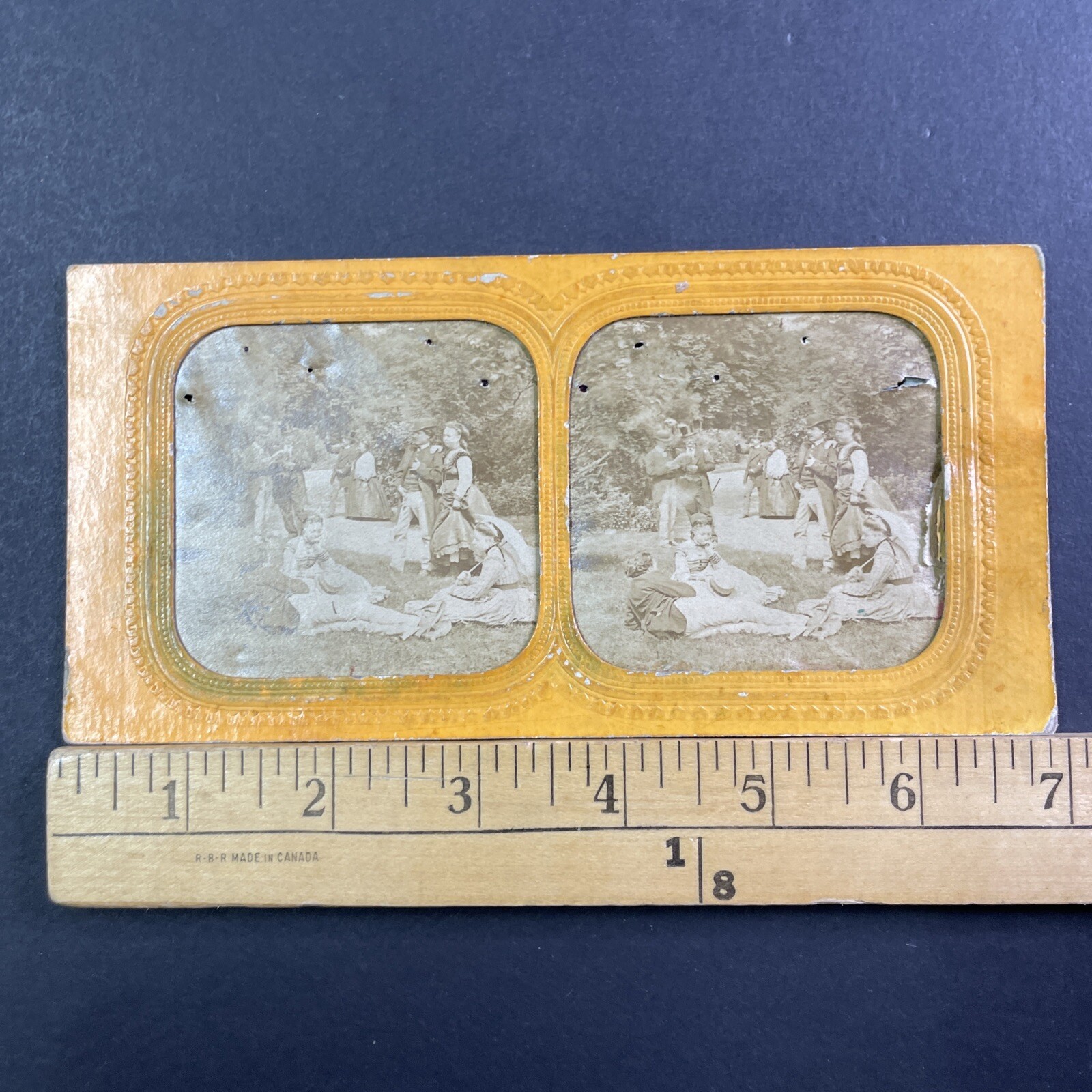 Victorian People Park Picnic Stereoview French Tissue c1860s Albumen Print